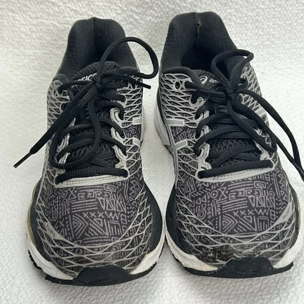 ASICS Gel Nimbus 18 Women’s 8 Black Gray Silver Running Shoes T580N